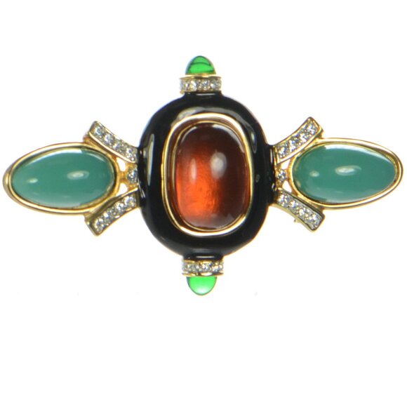 Vintage Kenneth Jay Lane KJL Art Deco Resin, Crystal & Enamel Pin Brooch - Picture 1 of 7